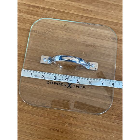 Copper Chef Clear Glass Lid Square Rimless Flat Stainless Steel Handle 8" x 8" - Picture 3 of 3